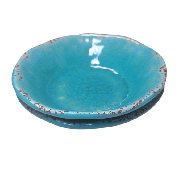 Pier‎ 1 Imports Carmelo Melamine Cereal Bowls Teal Blue Crackle Rustic Aqua Set - Picture 3 of 6